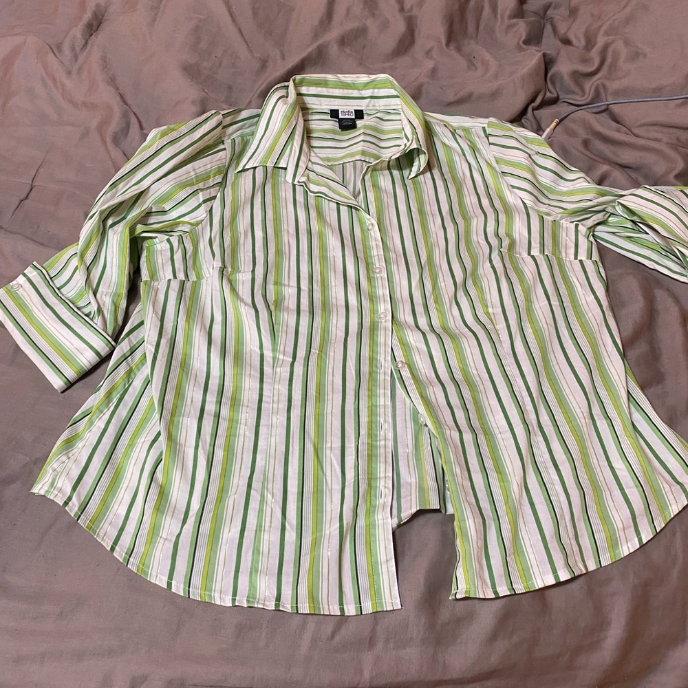 Studio 1940 Striped Green‎ and White Blouse